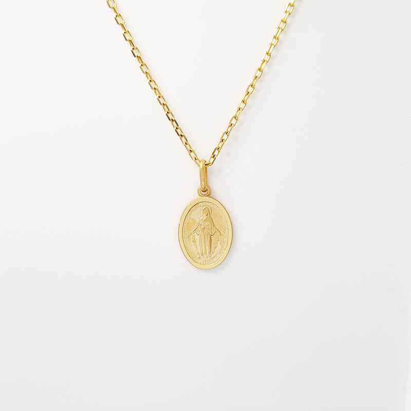Large 9ct Gold miraculous Medal Pendant on a gold chain