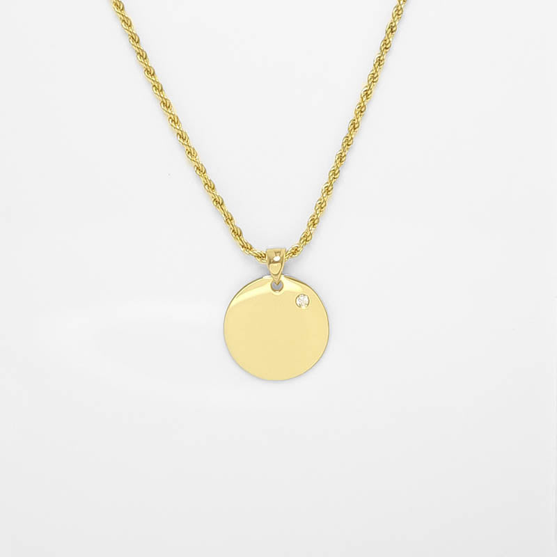 9ct Gold Disc Pendant with a Cubic Zirconia Stone