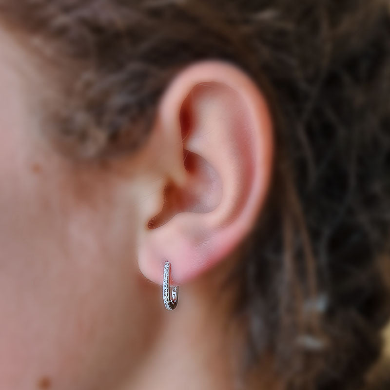 Sterling Silver Huggie Earrings with CZ Stones