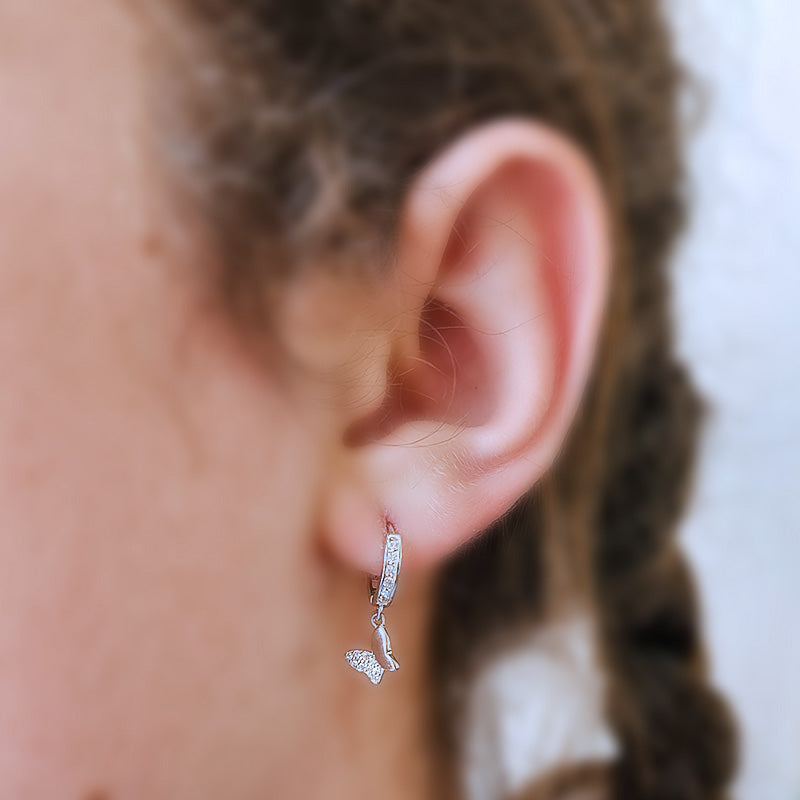 Sterling Silver CZ Huggies with butterfly design