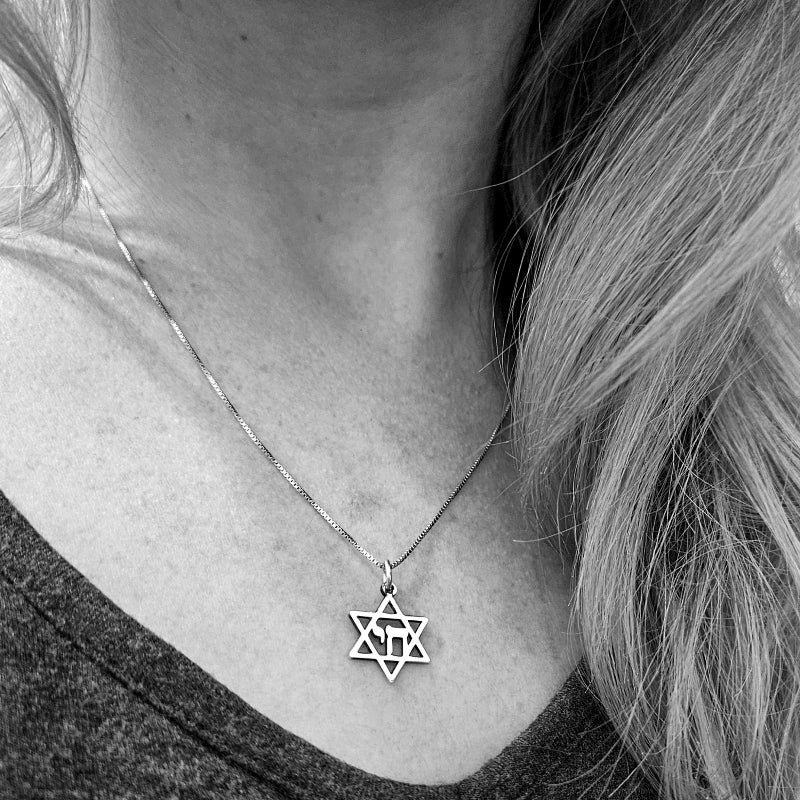 Sterling Silver Star of David Pendant with Chai symbol inside
