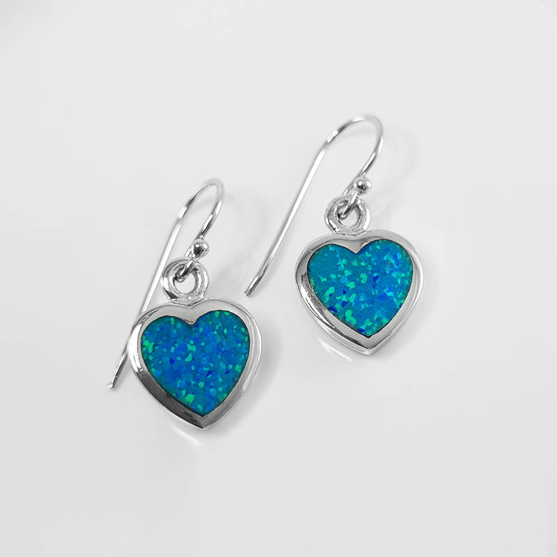 Heart Shaped Crushed Opal Drop Earrings