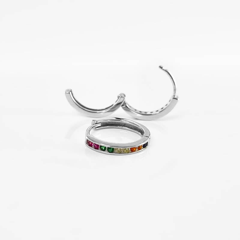 CZ Silver Huggies with Multicoloured Stones