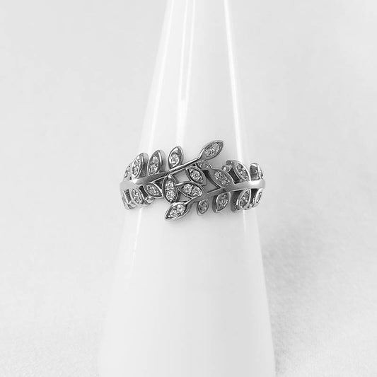 Sterling SIlver Leaf Ring with Cubic Zirconia Stones