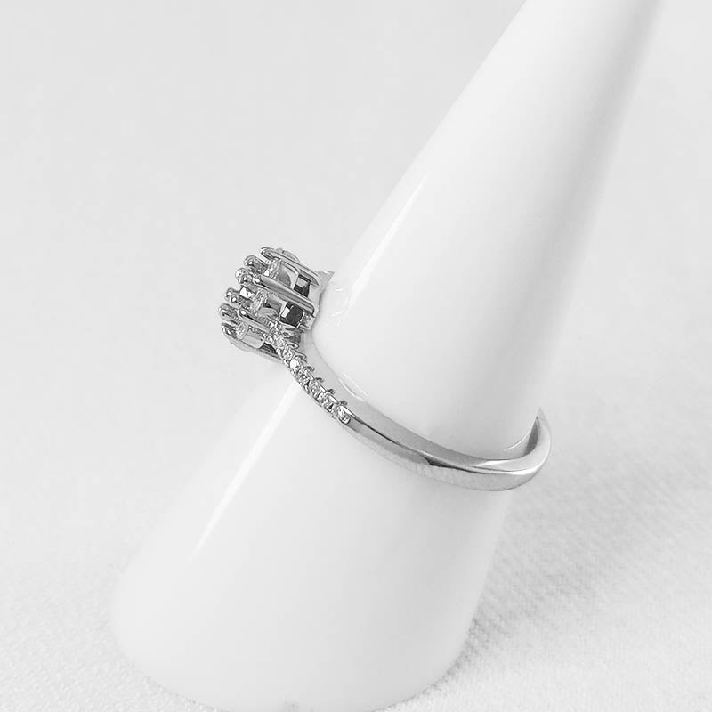 Silver Flower Ring with Cubic Zirconia Stones