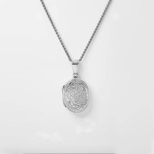 Flat Oval locket with beautiful floral engraving