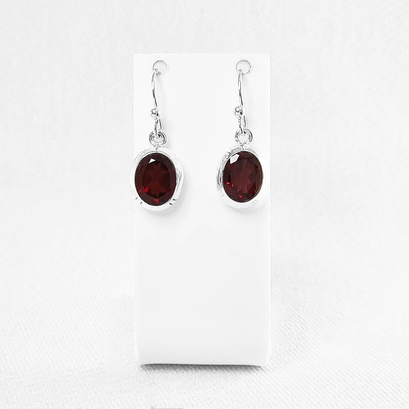 Faceted Garnet Stone Drop Earrings in Sterling Silver