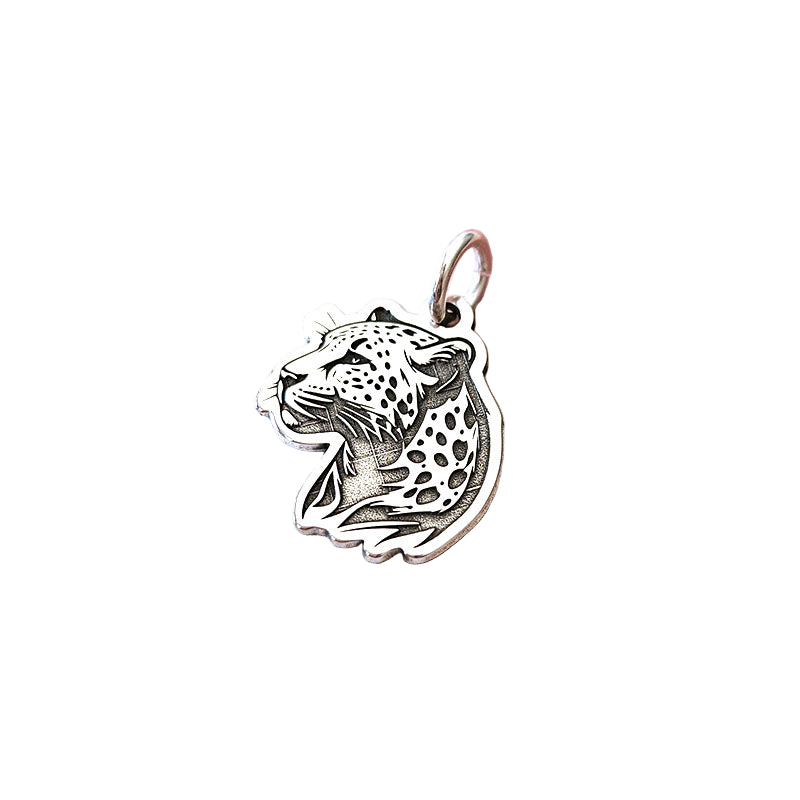 Silver leopard pendant on a white background