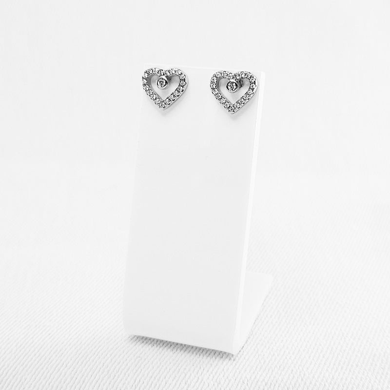 Cubic Zirconia Heart Studs set in Sterling Silver