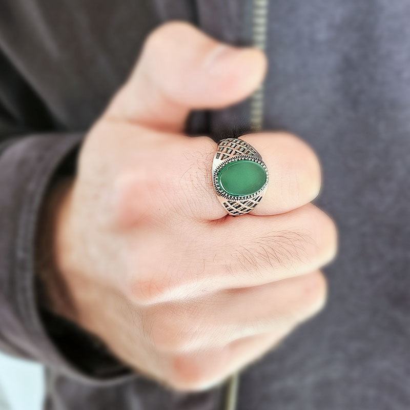 Sterling Silver Green Onyx Stone Ring