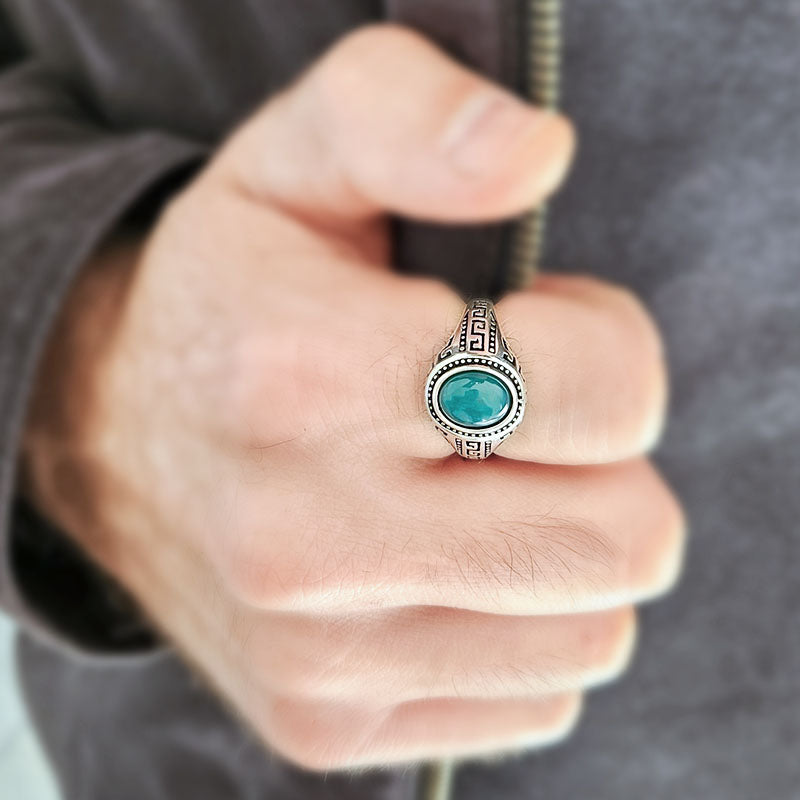 Sterling silver ring for men with a green onyx stone