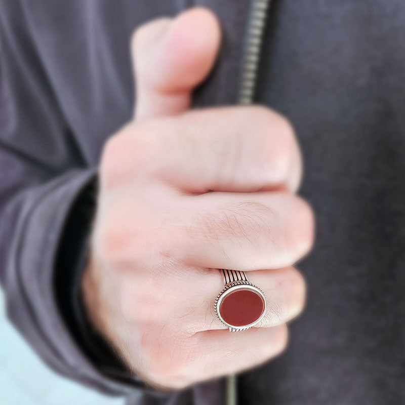 Sterling silver ring for men with oval carnelian stone