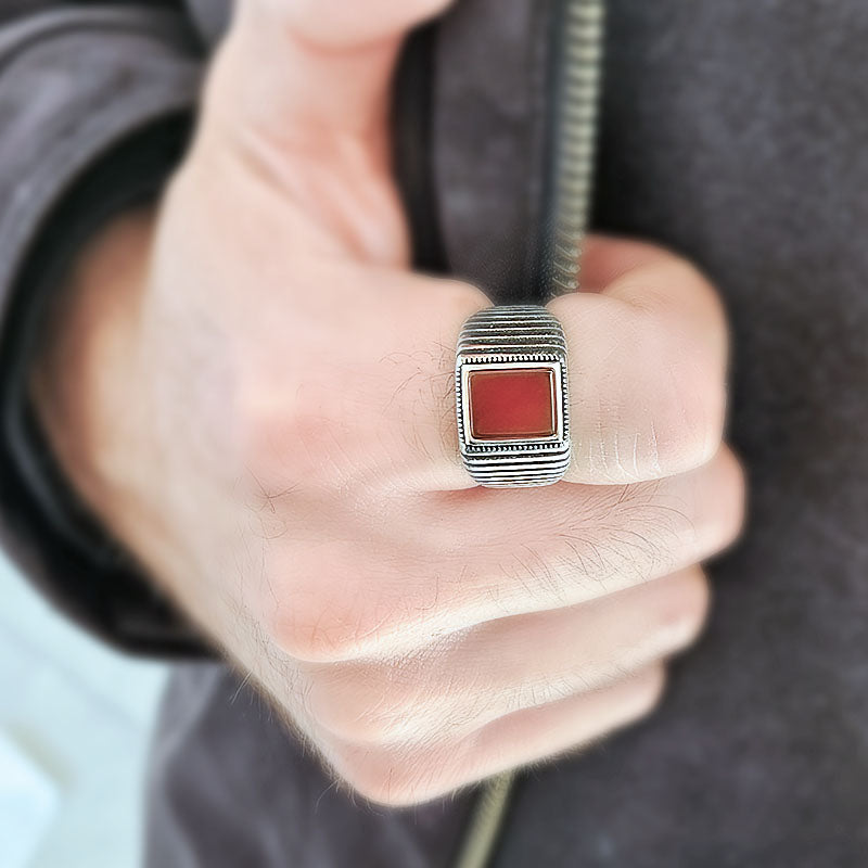 Rectangle Carnelian Ring For Men