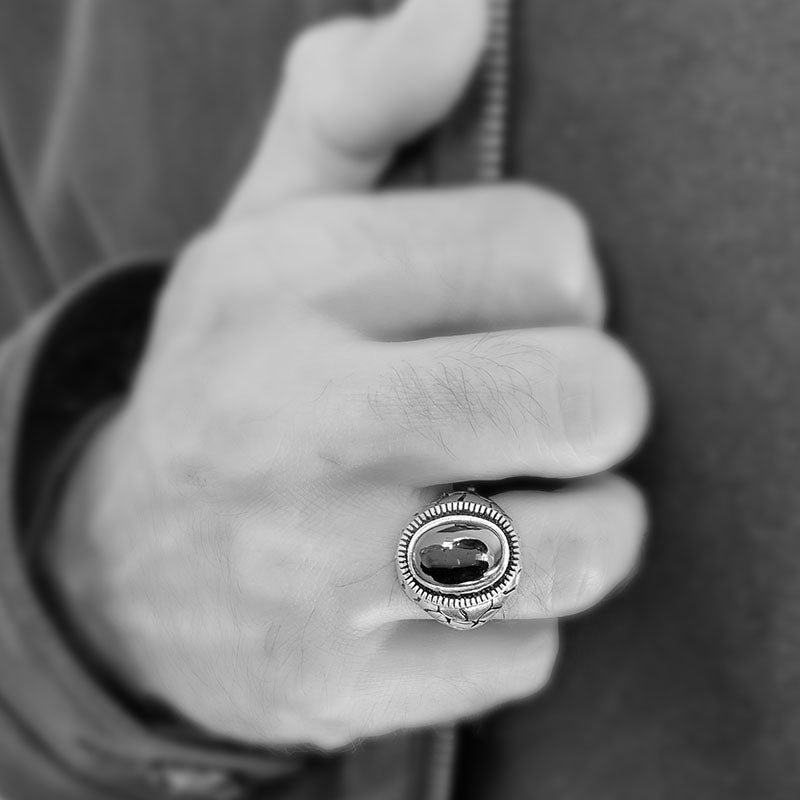 Sterling silver ring for men with Hematite stone