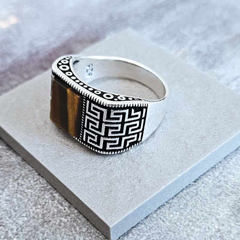 Tiger's Eye Sterling Silver Men's Ring