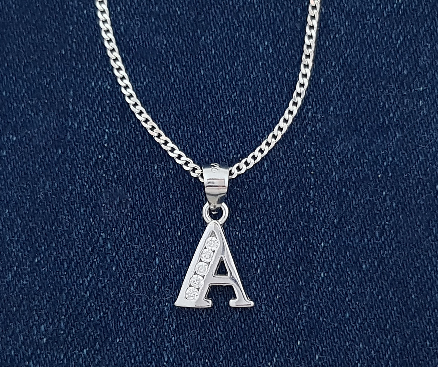 Sterling Silver Initial with Cubic Zirconia Stones- "A" Initial or Letter