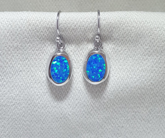 Oval Crushed Opal Drop Earrings
