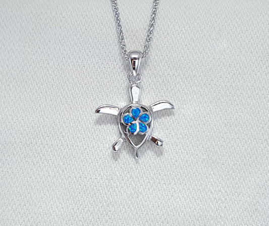 Crushed Opal turtle pendant set in Sterling Silver 