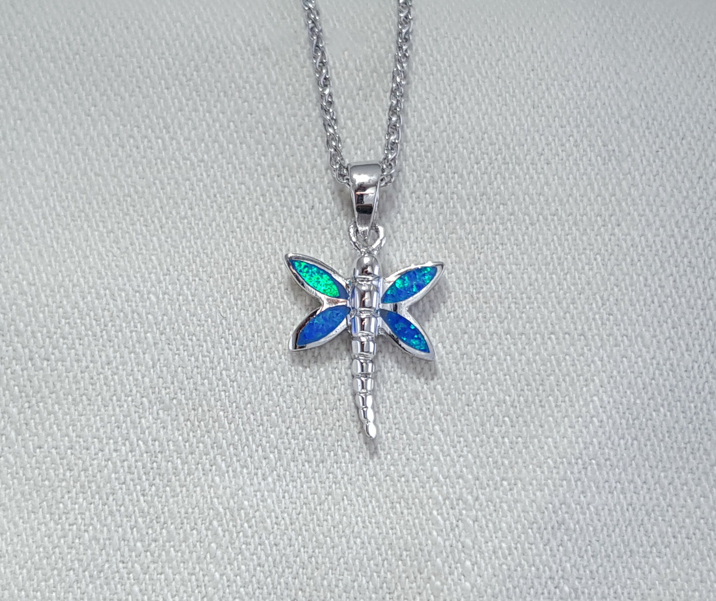 Crushed Opal Dragonfly pendant set in Sterling Silver