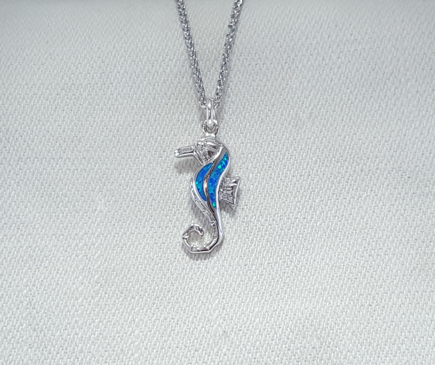 Crushed Opal Sea-Horse pendant set in Sterling Silver 