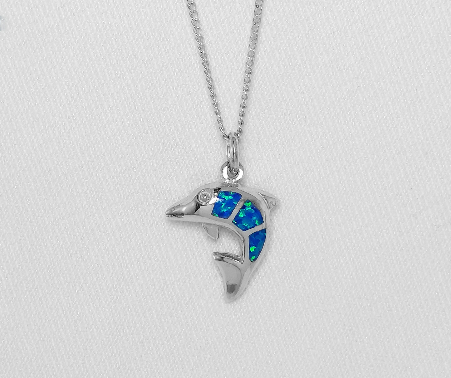 Sterling Silver Dolphin Pendant with Crushed Opal Inlay