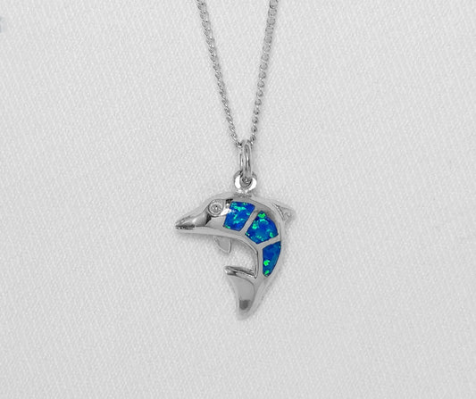 Sterling Silver Dolphin Pendant with Crushed Opal Inlay