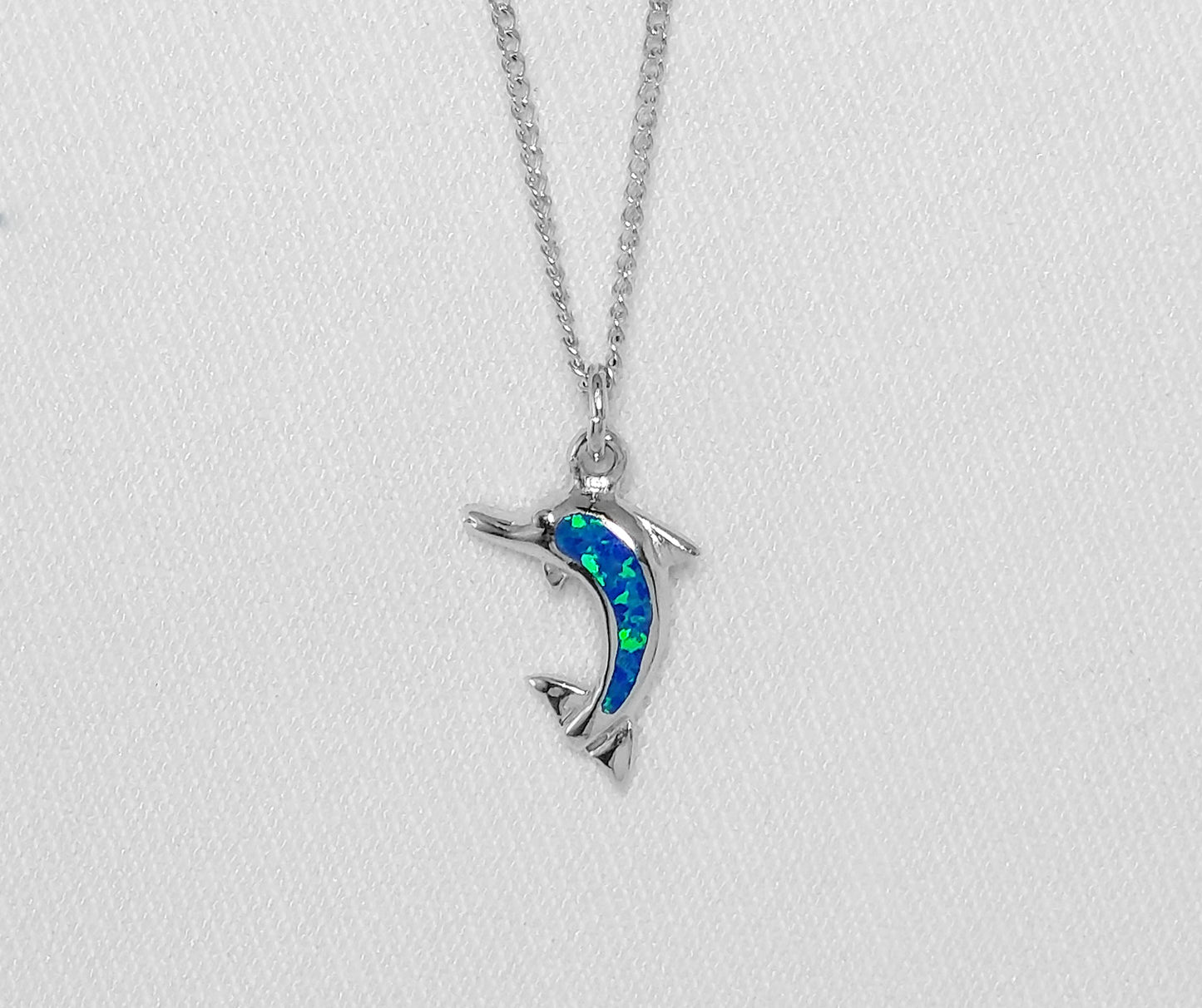 Sterling Silver Dolphin Pendant with Crushed Opal Inlay