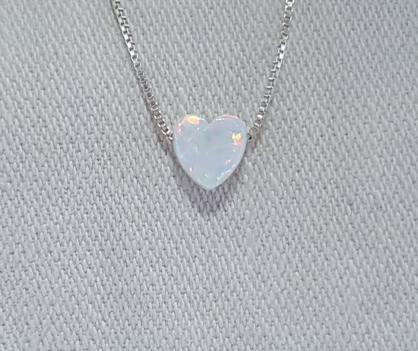 White Crushed Opal Heart Necklace - Sterling Silver