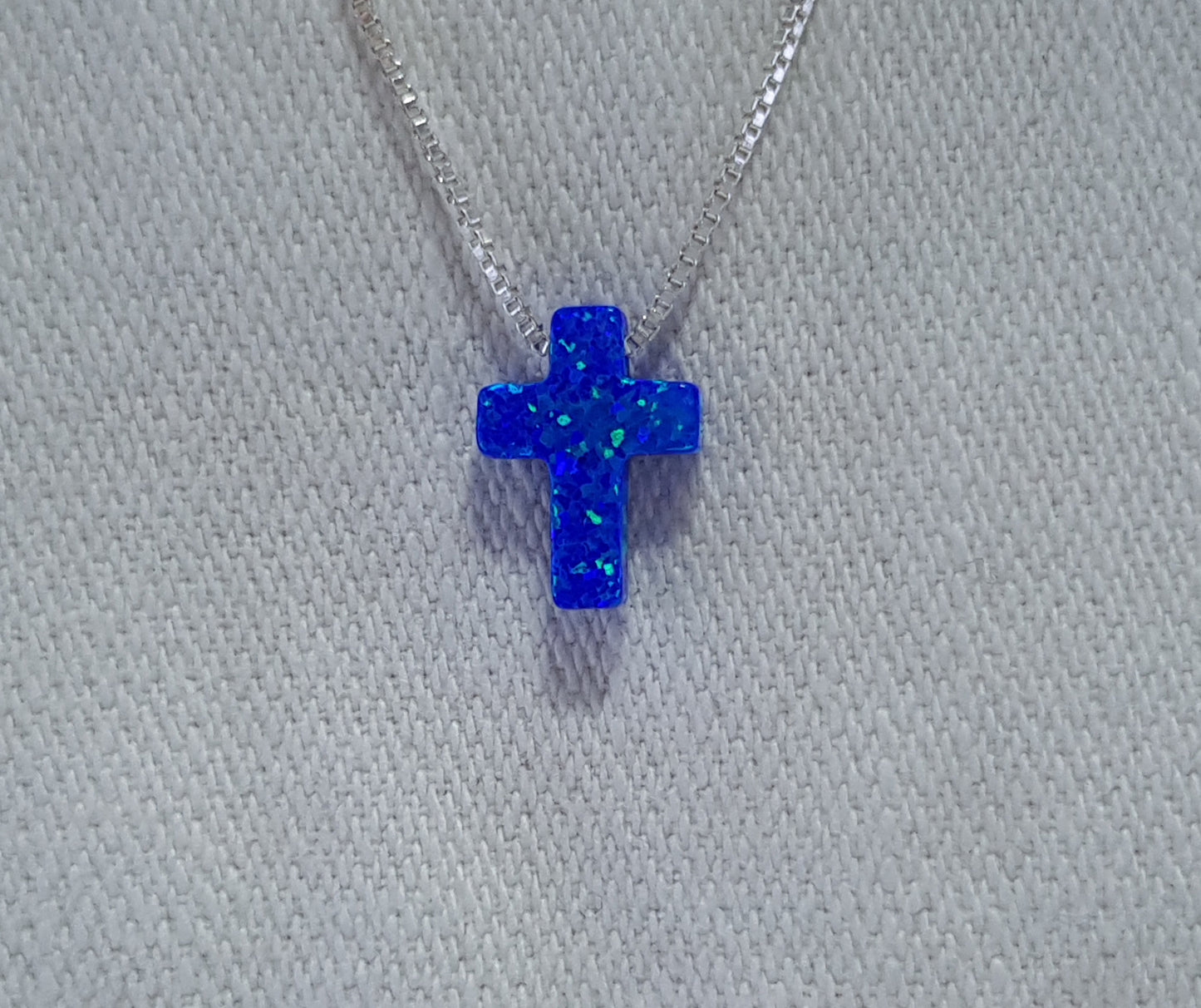 Crushed Opal Cross Necklace - Sterling Silver