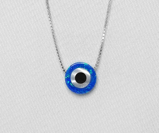 Sterling Silver Evil Eye Pendant with Crushed Opal Inlay