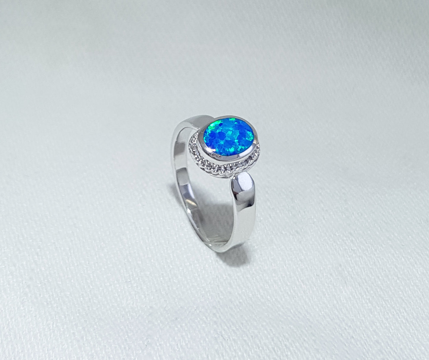Sterling Silver Ring with Crushed Opal Inlay