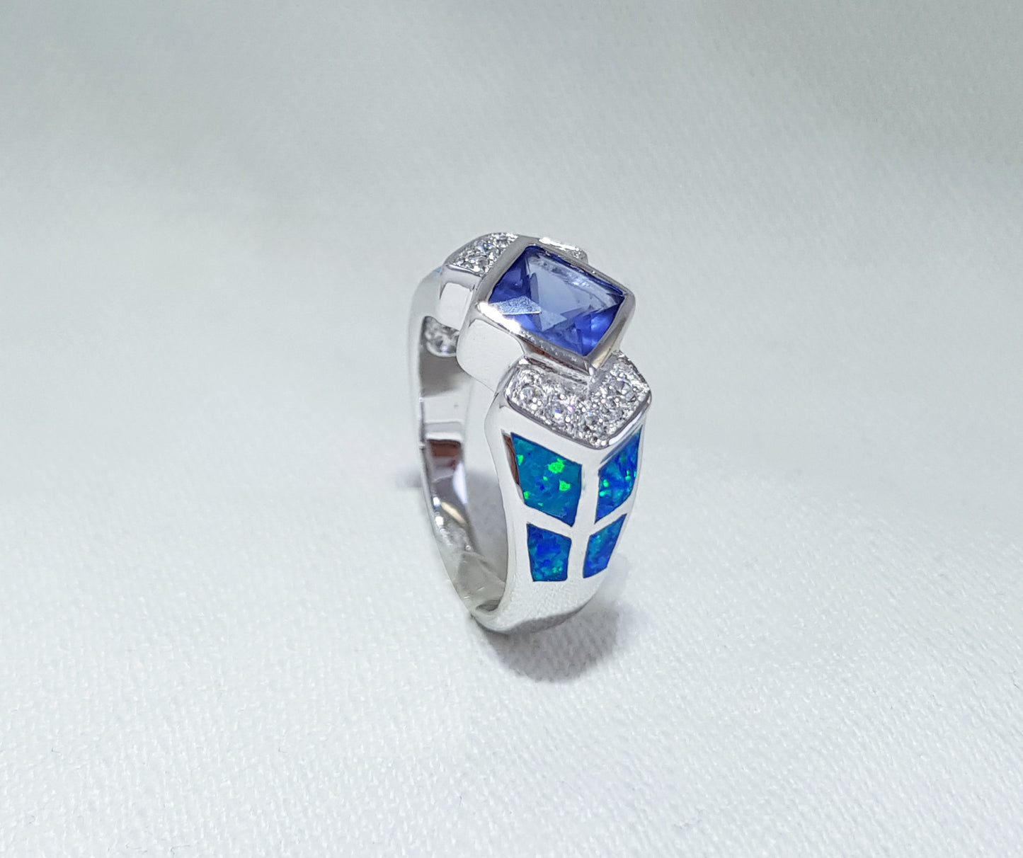 Sterling Silver Ring with Crushed Opal Inlay