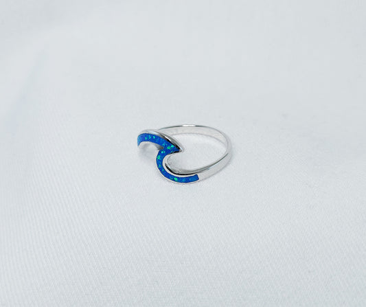 Sterling Silver Blue Crushed Opal Wave Ring