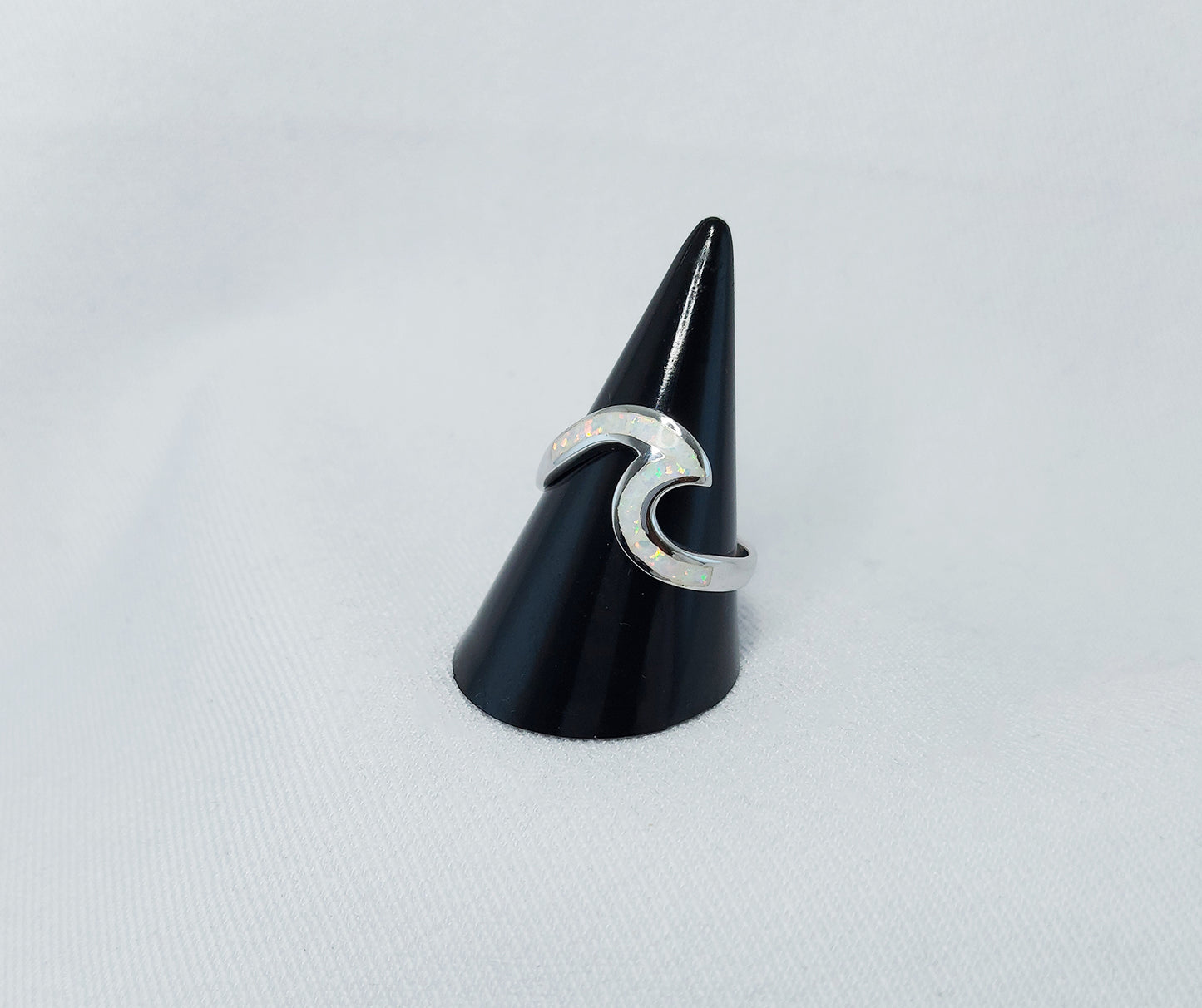 Sterling Silver White Crushed Opal Ring - Wave Design