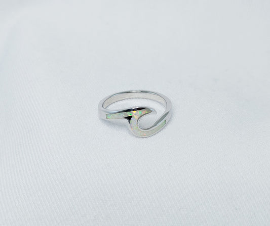 Sterling Silver White Crushed Opal Ring  - Wave Design