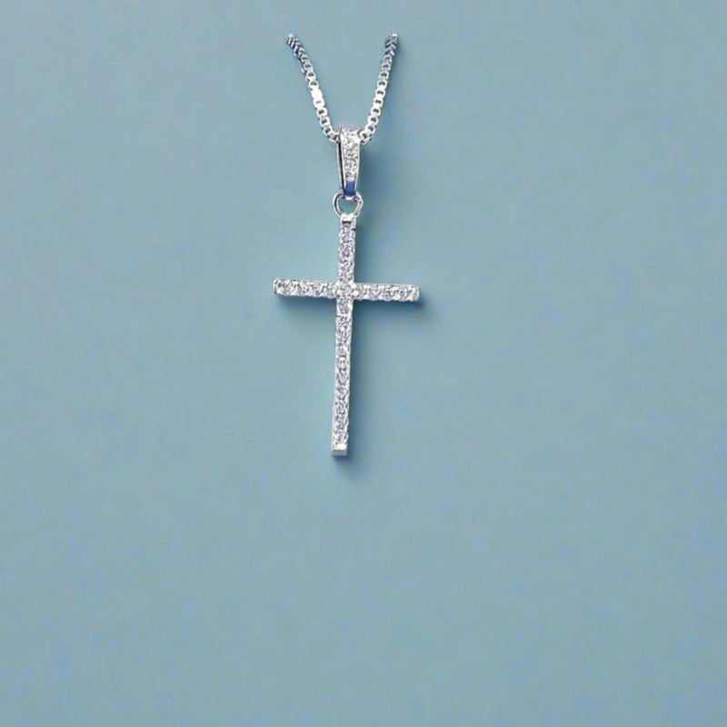 Sterling silver cross with cubic zirconia stones - fine cross