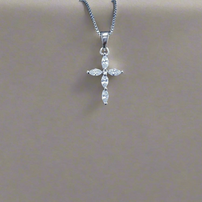 Small Sterling Silver Cross with Cubic Zirconia Stones