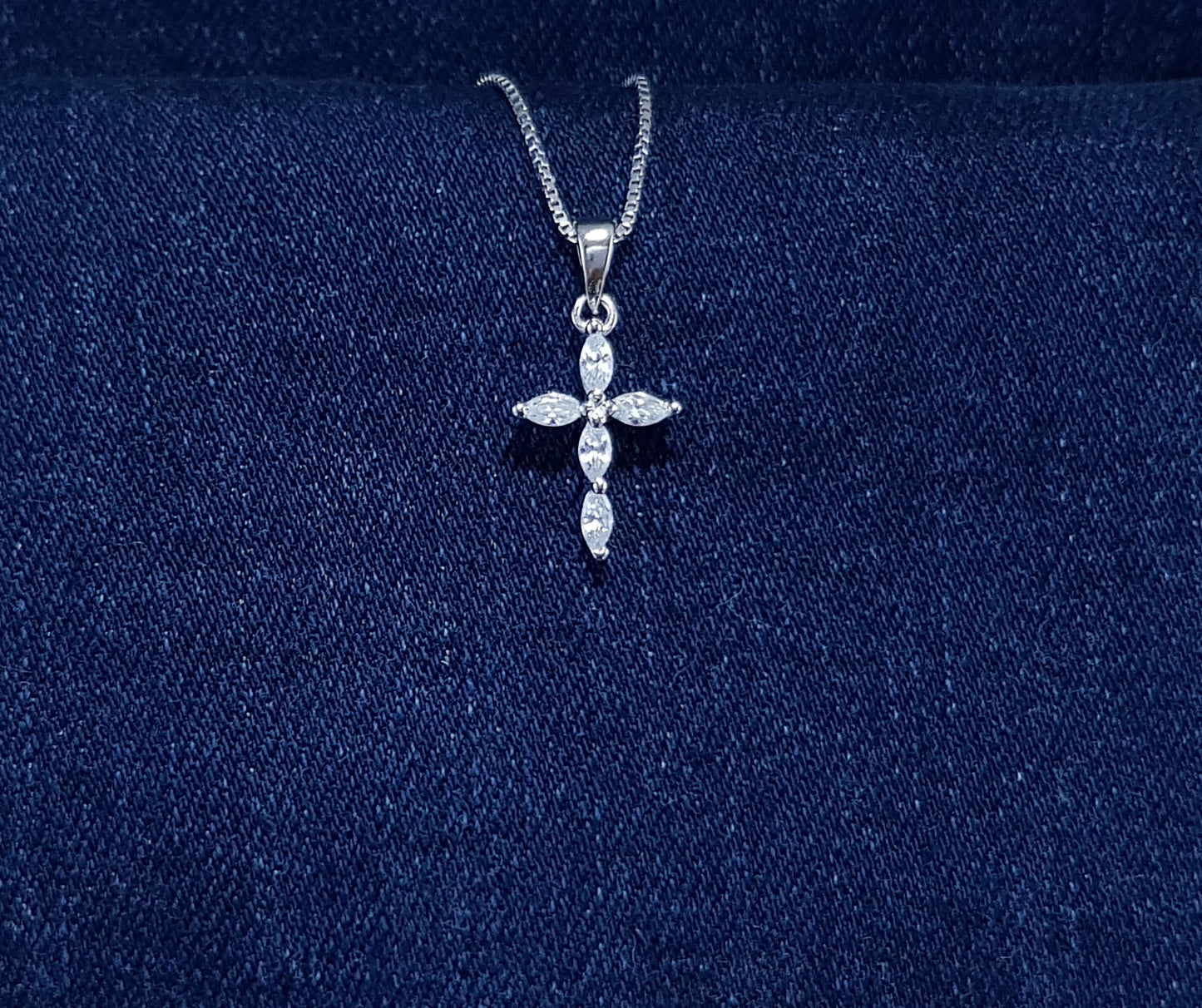 Small Sterling Silver Cross with Cubic Zirconia Stones