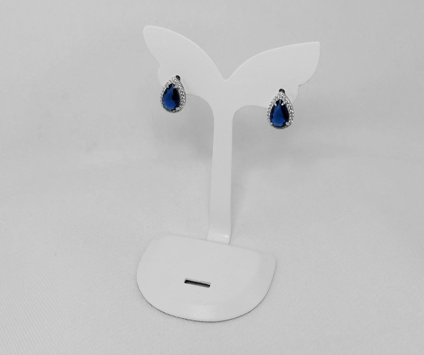 Sterling Silver Earrings with a Deep Blue Cubic Zirconia