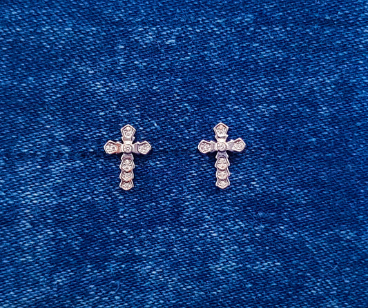 Cubic Zirconia Cross Studs set in Sterling Silver 