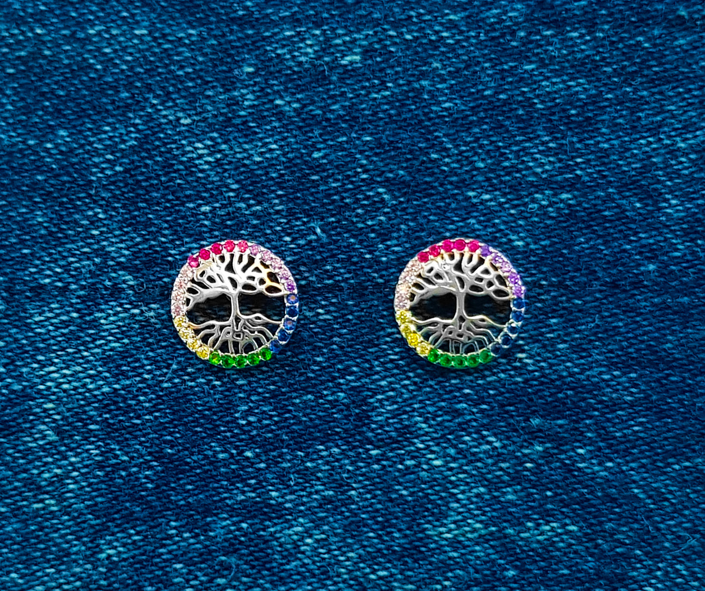 Cubic Zirconia Tree of Life Studs set in Sterling Silver