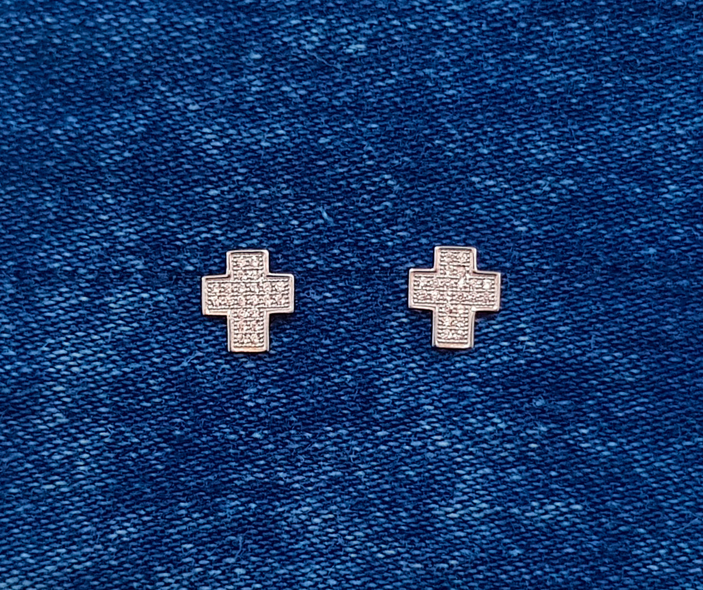Cubic Zirconia Cross Studs set in Sterling Silver