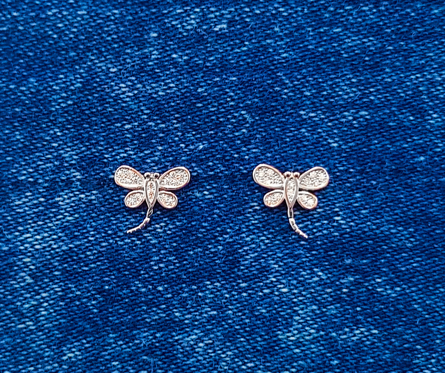 Cubic Zirconia Dragonfly Studs set in Sterling Silver