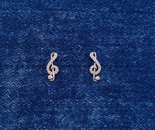 Cubic Zirconia Music Note Studs set in Sterling Silver 