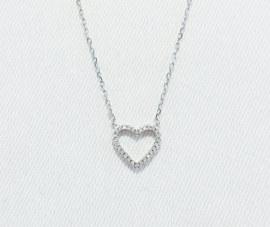 Sterling Silver Heart Necklace with Cubic Zirconia Stones