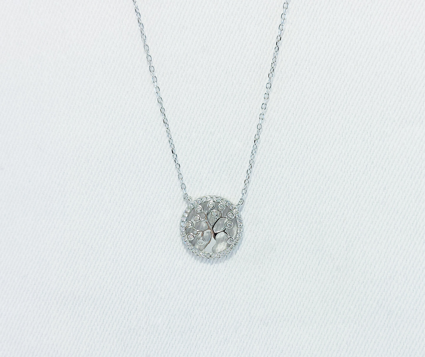 Sterling Silver Tree of Life Necklace with Cubic Zirconia Stones