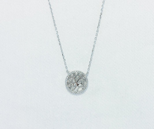 Sterling Silver Tree of Life Necklace with Cubic Zirconia Stones