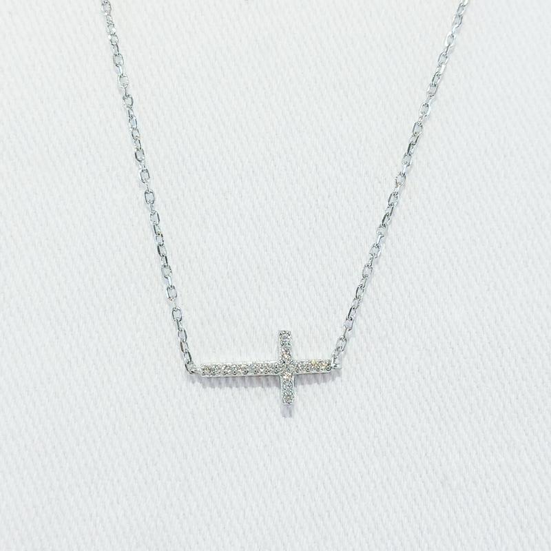 Sterling Silver Cross Necklace with Cubic Zirconia Stones