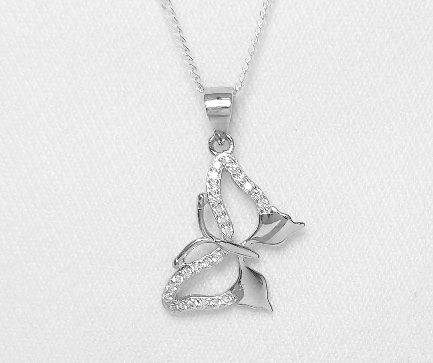 Sterling Silver Butterfly Pendant with Cubic Zirconia Stones