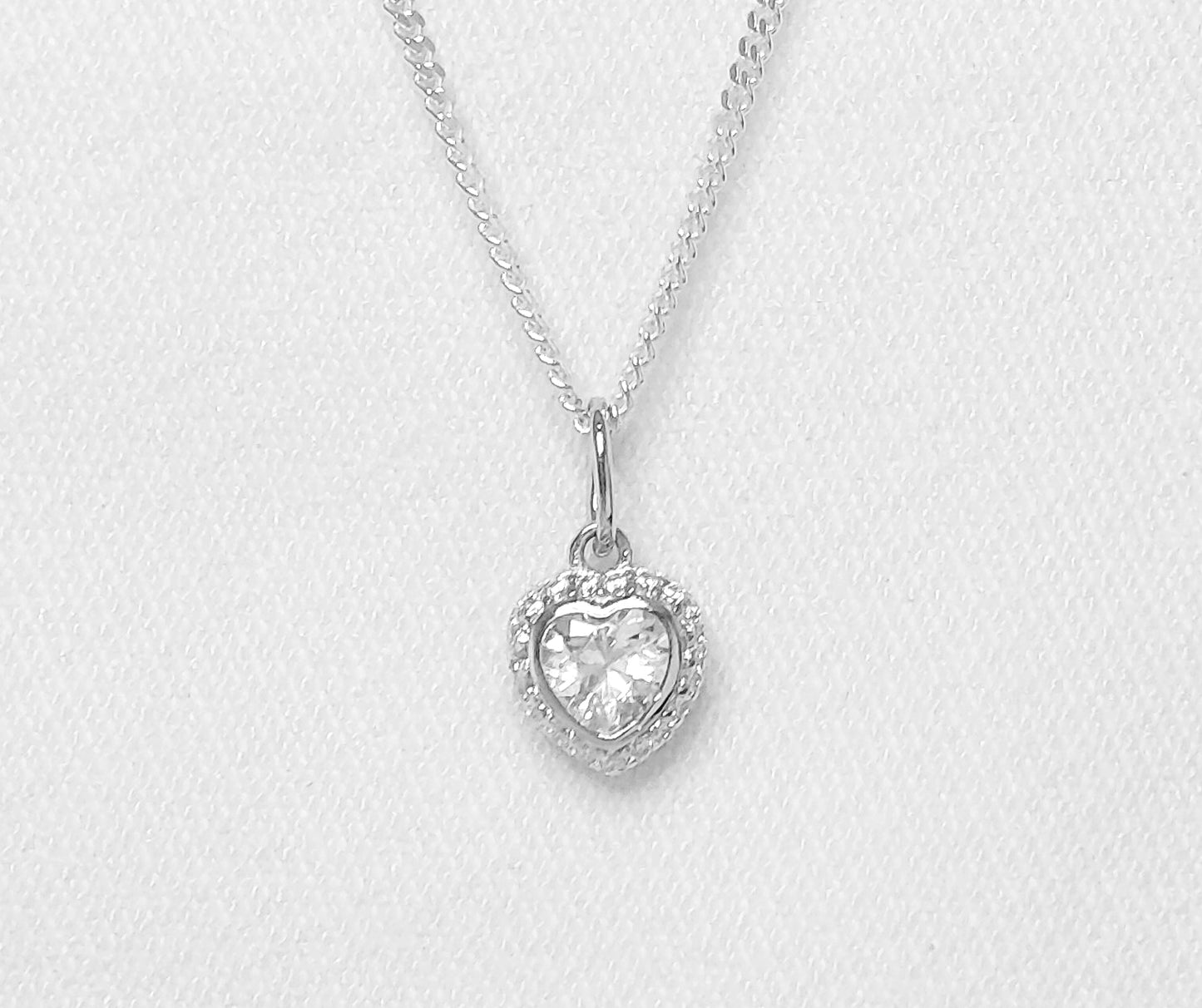 Sterling Silver Heart Pendant with Cubic Zirconia Stones